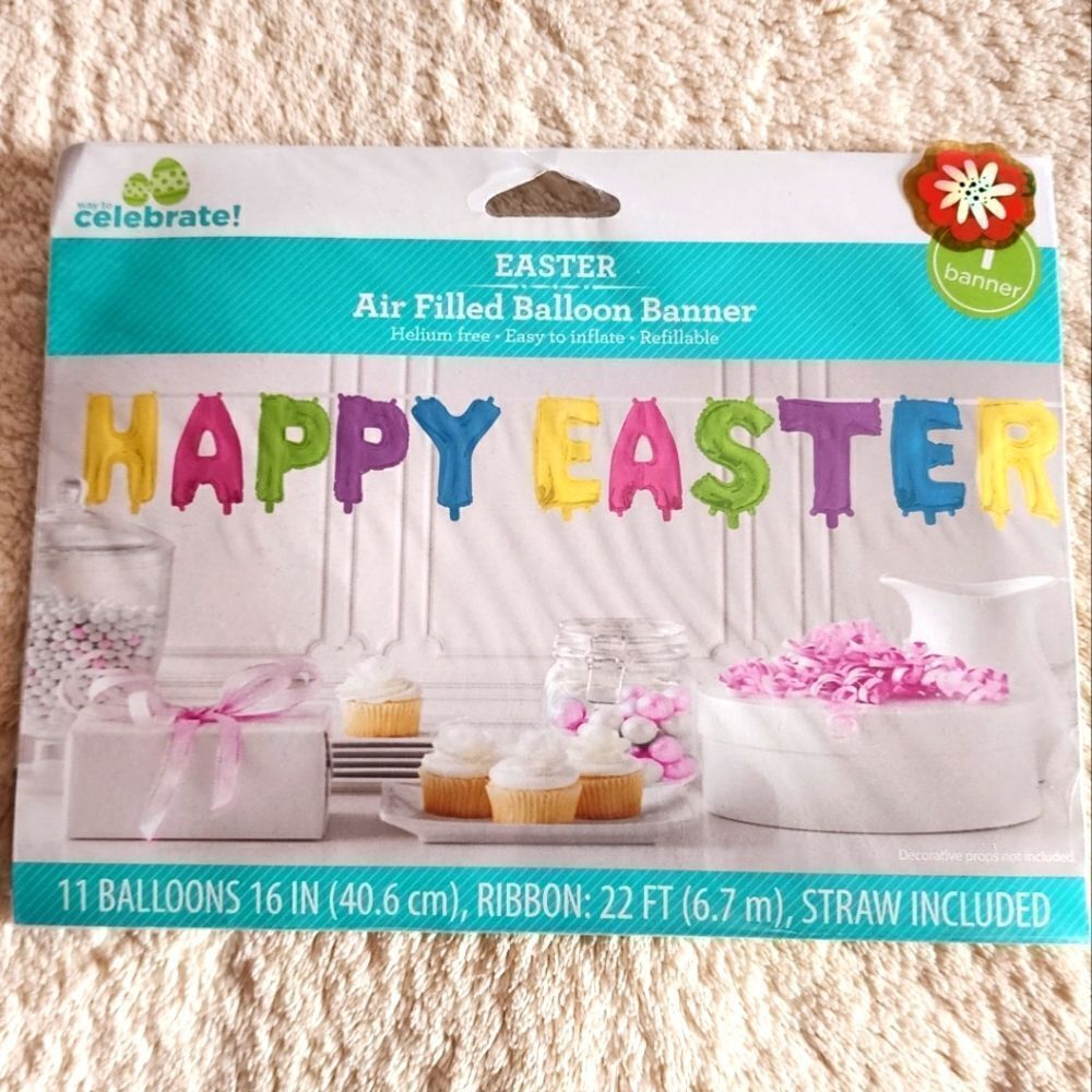 NEW HAPPY Easter ballon banner 11 balloons 16" x 22ft party decor